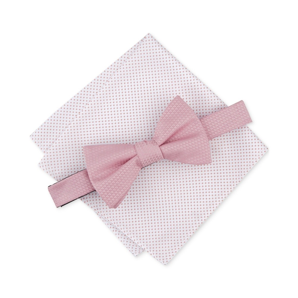 Alfani Bow Tie and Pocket Square Set Mens‎ Pink Textured NWT